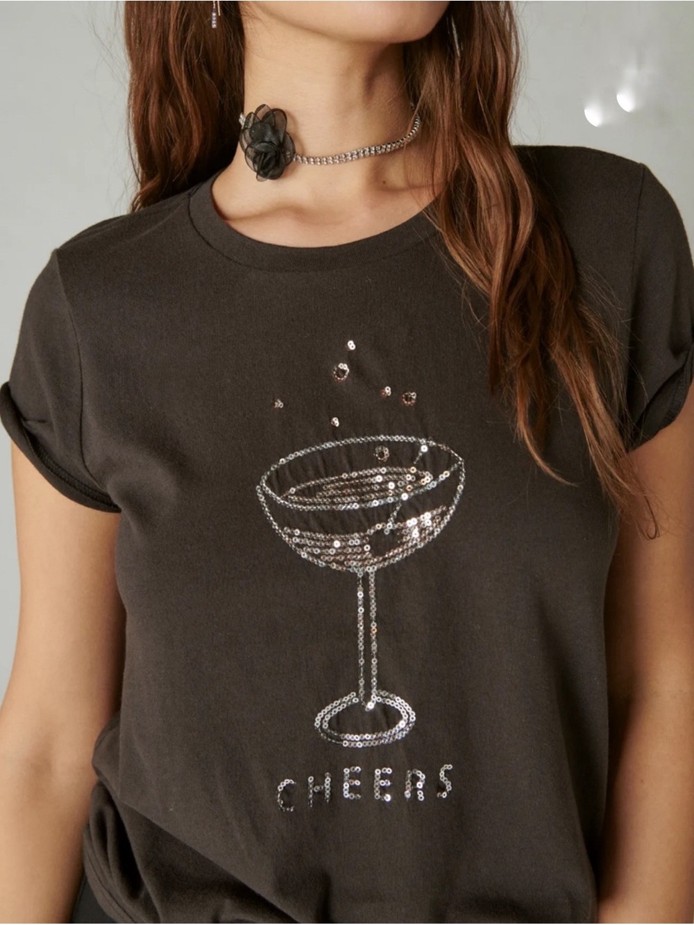 Lucky Brand Cheers Classic Crew in Dark Black, sz X-Small